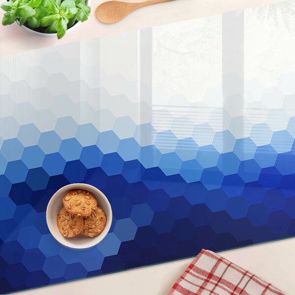 Tagliere in vetro temperato con motivo a esagoni blu sfumati