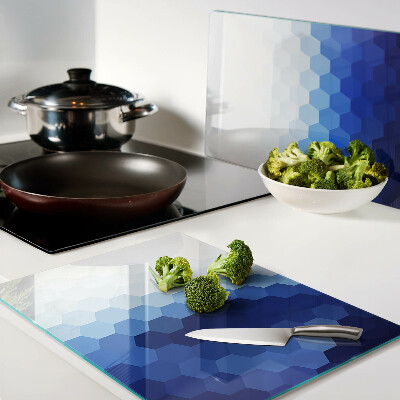 Tagliere in vetro temperato con motivo a esagoni blu sfumati