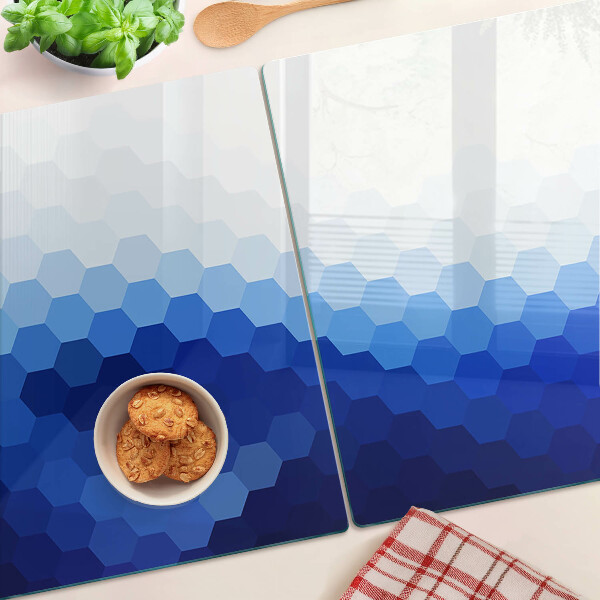 Tagliere in vetro temperato con motivo a esagoni blu sfumati