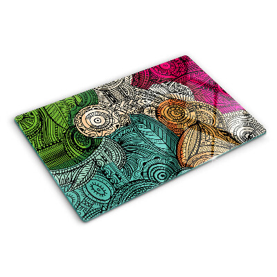 Tagliere in vetro temperato con motivo mandala dai disegni colorati