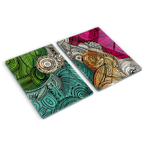 Tagliere in vetro temperato con motivo mandala dai disegni colorati