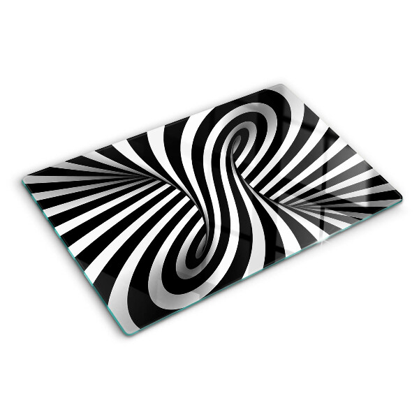 Tagliere in vetro con motivo a spirale in bianco e nero