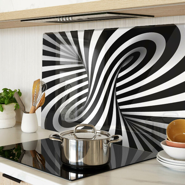 Tagliere in vetro con motivo a spirale in bianco e nero