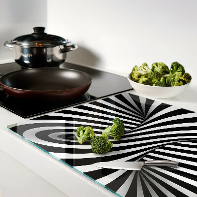 Tagliere in vetro con motivo a spirale in bianco e nero