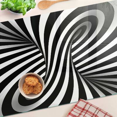 Tagliere in vetro con motivo a spirale in bianco e nero