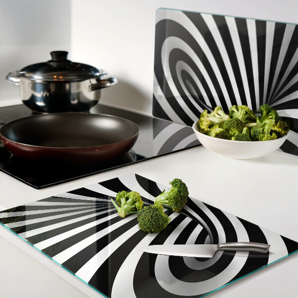 Tagliere in vetro con motivo a spirale in bianco e nero