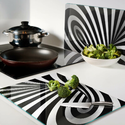 Tagliere in vetro con motivo a spirale in bianco e nero