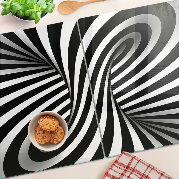 Tagliere in vetro con motivo a spirale in bianco e nero