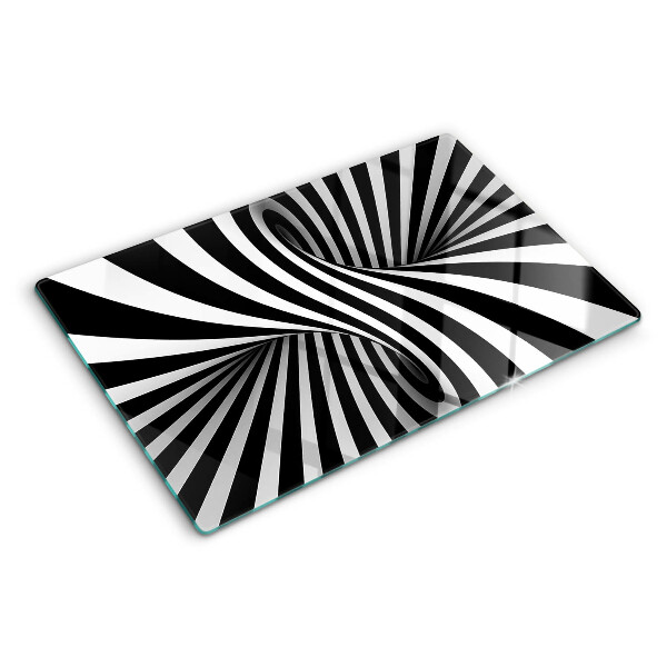 Tagliere in vetro temperato con motivo a spirale in bianco e nero