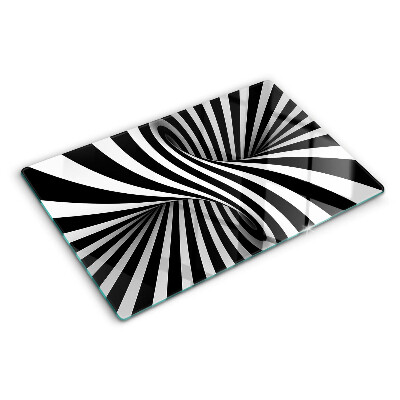 Tagliere in vetro temperato con motivo a spirale in bianco e nero