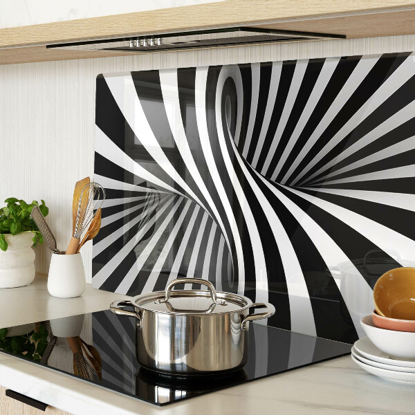 Tagliere in vetro temperato con motivo a spirale in bianco e nero