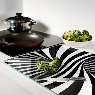 Tagliere in vetro temperato con motivo a spirale in bianco e nero