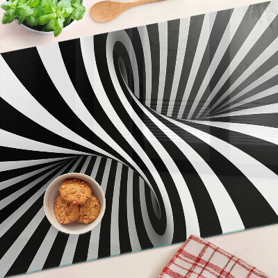 Tagliere in vetro temperato con motivo a spirale in bianco e nero