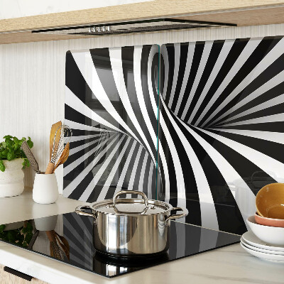 Tagliere in vetro temperato con motivo a spirale in bianco e nero