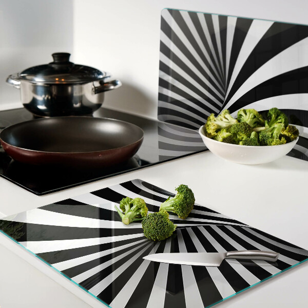 Tagliere in vetro temperato con motivo a spirale in bianco e nero