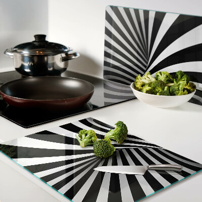 Tagliere in vetro temperato con motivo a spirale in bianco e nero