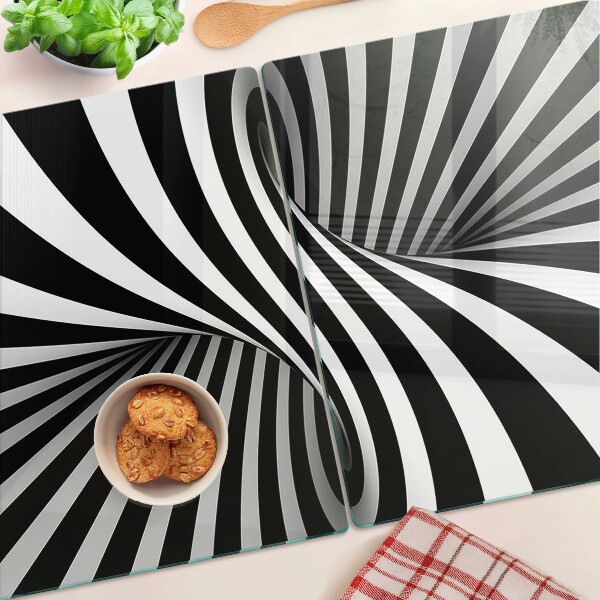 Tagliere in vetro temperato con motivo a spirale in bianco e nero