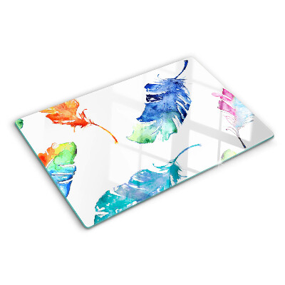 Tagliere in vetro temperato con motivo di piume ad acquerello