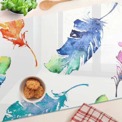 Tagliere in vetro temperato con motivo di piume ad acquerello