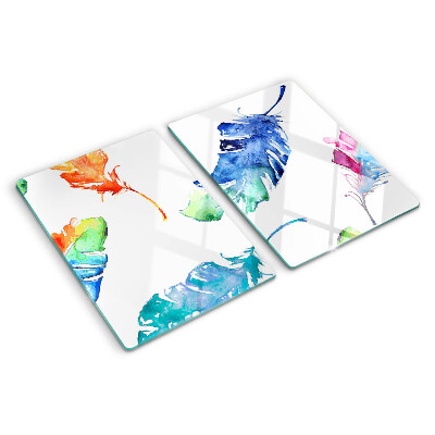 Tagliere in vetro temperato con motivo di piume ad acquerello