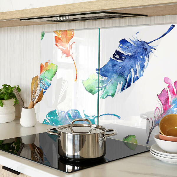 Tagliere in vetro temperato con motivo di piume ad acquerello