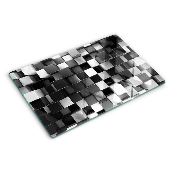 Tagliere in vetro temperato con motivo a scacchiera nei toni del bianco e nero