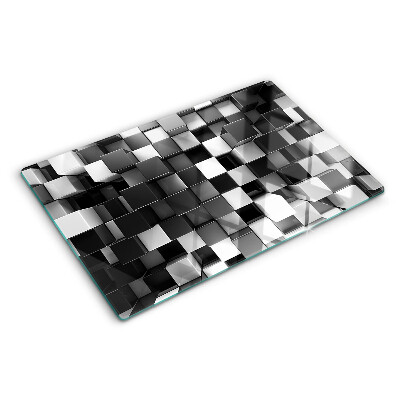 Tagliere in vetro temperato con motivo a scacchiera nei toni del bianco e nero