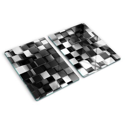 Tagliere in vetro temperato con motivo a scacchiera nei toni del bianco e nero
