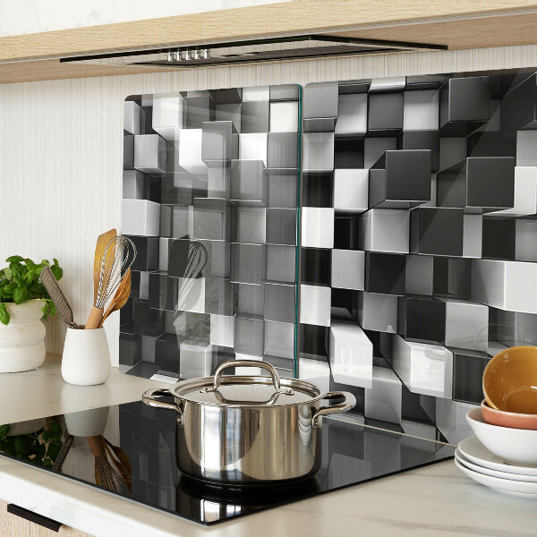 Tagliere in vetro temperato con motivo a scacchiera nei toni del bianco e nero