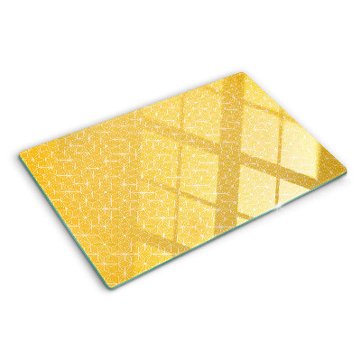 Tagliere in vetro temperato con decorazione Fiore della vita su sfondo giallo