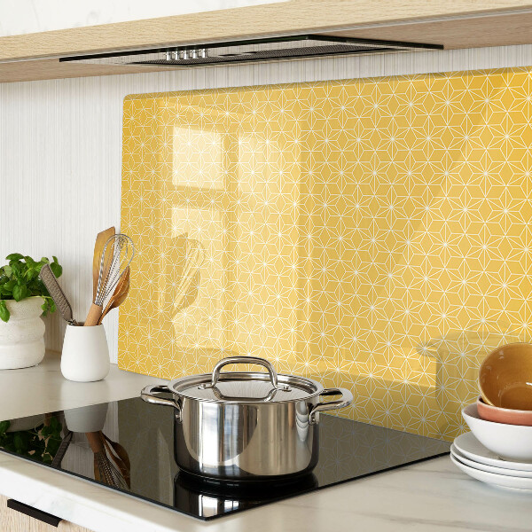 Tagliere in vetro temperato con decorazione Fiore della vita su sfondo giallo