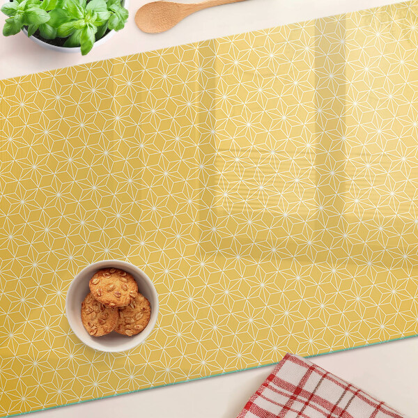 Tagliere in vetro temperato con decorazione Fiore della vita su sfondo giallo