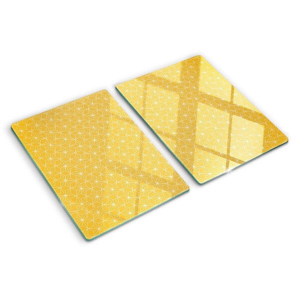 Tagliere in vetro temperato Fiore della vita su sfondo giallo