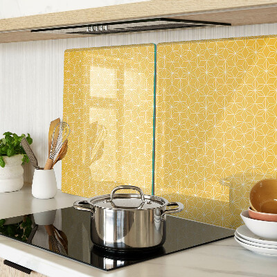 Tagliere in vetro temperato con decorazione Fiore della vita su sfondo giallo