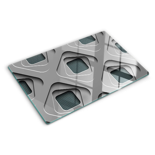 Tagliere in vetro temperato con motivi geometrici nei toni del grigio