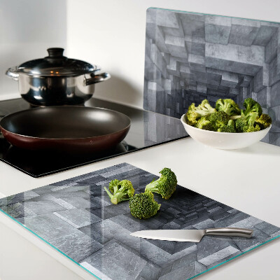 Tagliere in vetro temperato con stampa che crea l'illusione di un buco profondo