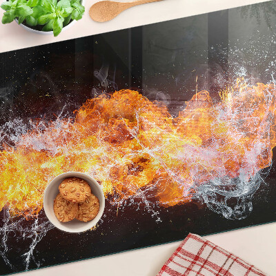 Tagliere in vetro con motivo Fuoco e Acqua