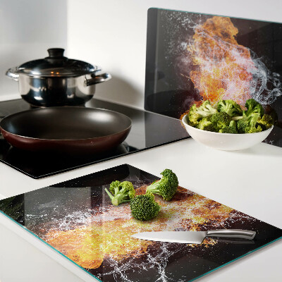 Tagliere in vetro con motivo Fuoco e Acqua