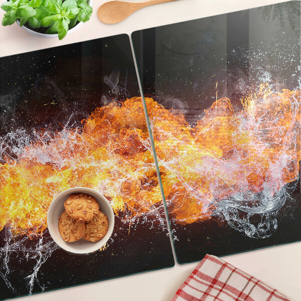 Tagliere in vetro con motivo Fuoco e Acqua
