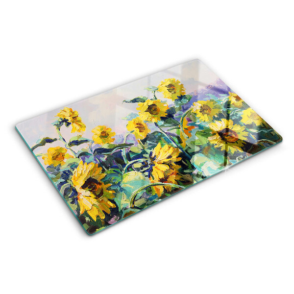 Tagliere in vetro temperato con motivo girasoli in giardino