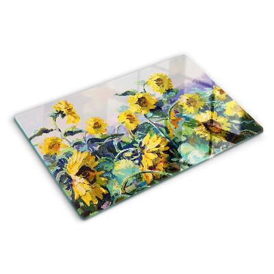 Tagliere in vetro temperato con motivo girasoli in giardino
