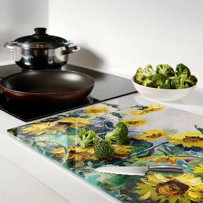 Tagliere in vetro temperato con motivo girasoli in giardino