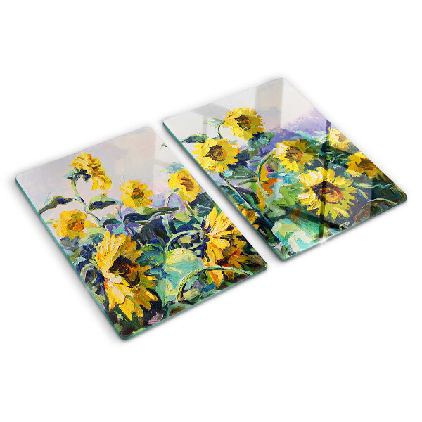 Tagliere in vetro temperato con motivo girasoli in giardino