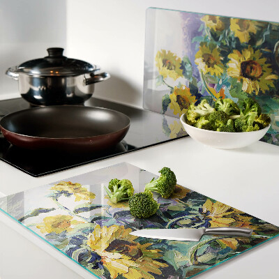 Tagliere in vetro temperato con motivo girasoli in giardino