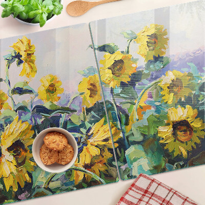 Tagliere in vetro temperato con motivo girasoli in giardino