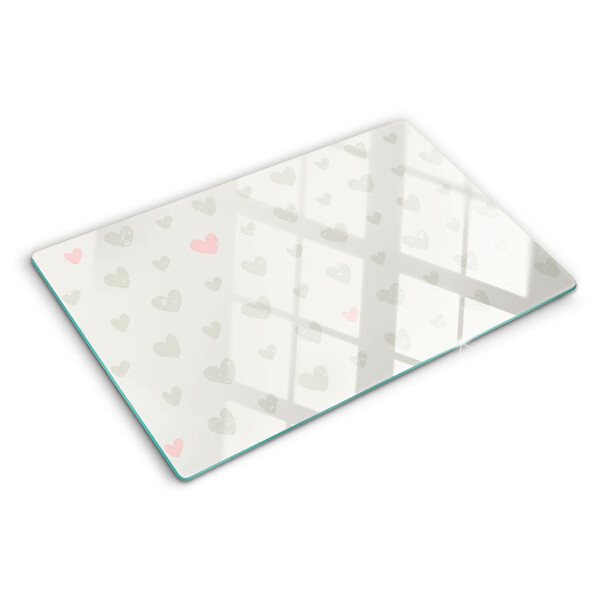 Tagliere in vetro temperato con motivo di cuoricini in diversi colori