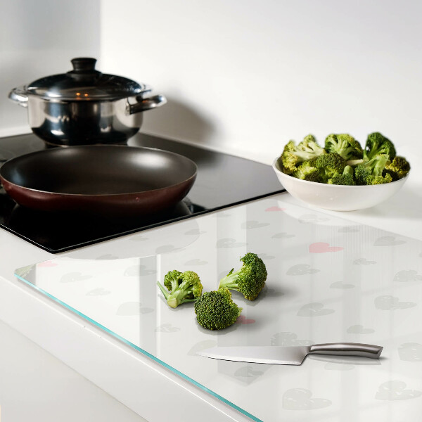 Tagliere in vetro temperato con motivo di cuoricini in diversi colori