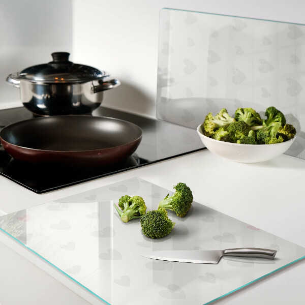 Tagliere in vetro temperato con motivo di cuoricini in diversi colori