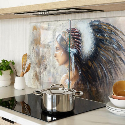 Tagliere in vetro temperato con stampa di un indiano con copricapo di piume