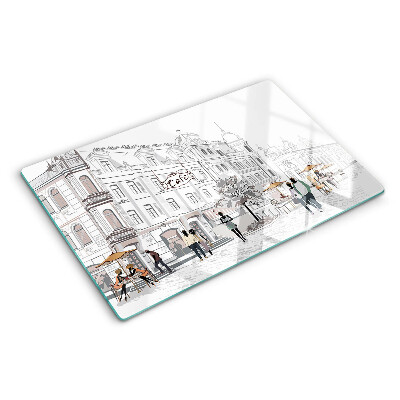 Tagliere in vetro temperato con stampa raffigurante una scena di caffè in città